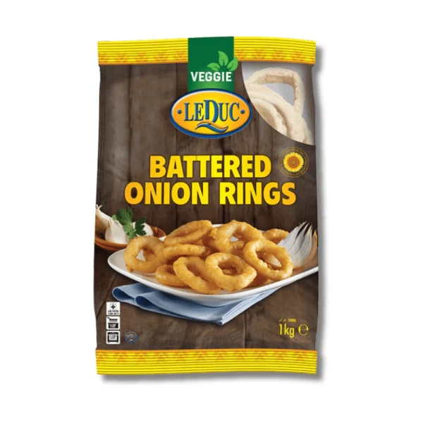 A bag of Leduc Battered Onion Rings 1KG