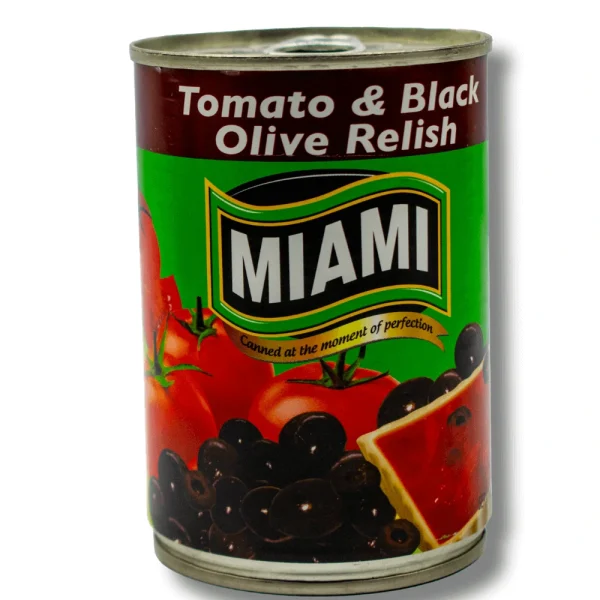 Miami Tomato & Black Olive Relish 410g can for Mediterranean-style dishes