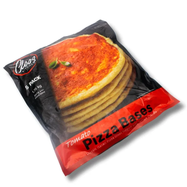 Cleo's 5 Pack Tomato Pizza Bases – ready-to-use pizza crusts with tomato sauce